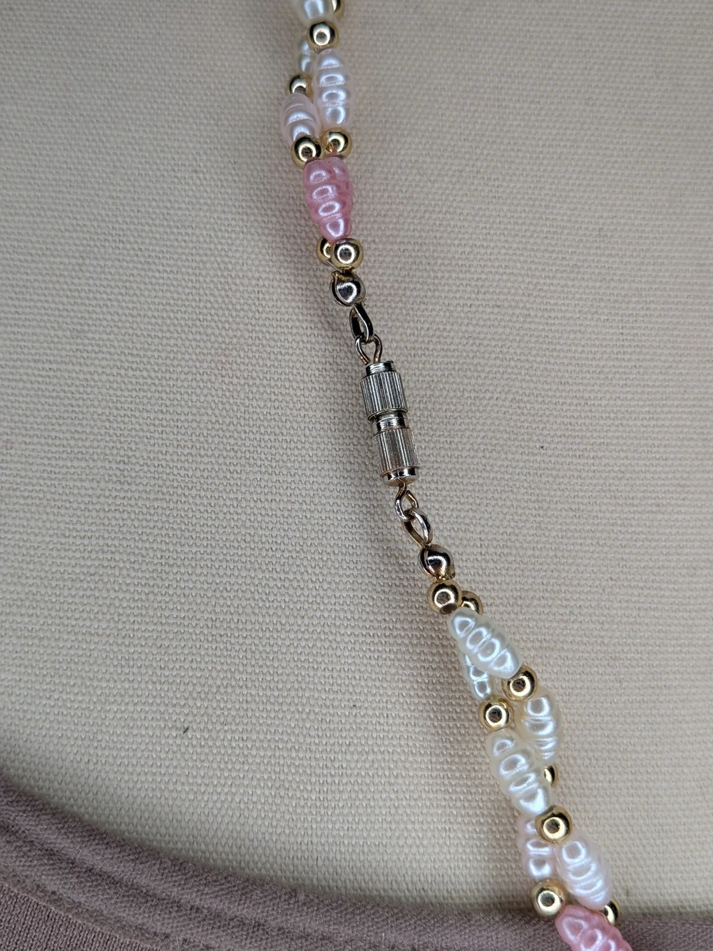 Vintage Freshwater Rice Pearl Necklace Pastel Pink Blue White Torsade Strand